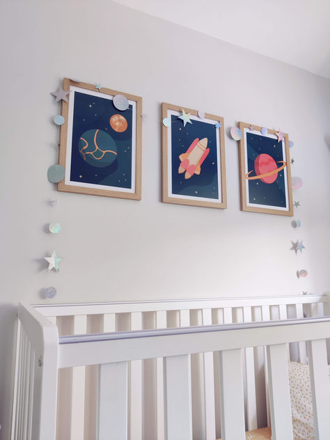 Space nursery theme: Show your starry-eyed little one the wonders of outer space with the Galactic Explorer nursery collection. Using bold colours inspired by the cosmos, this unique set makes a memorable gift for a new baby. Space Nursery Wall, Explorer Nursery, Space Nursery Decor, Nursery Wall Hanging, Baby Boy Nursery Themes, Outer Space Theme, Wood Nursery, Space Themed Nursery, Unique Nursery