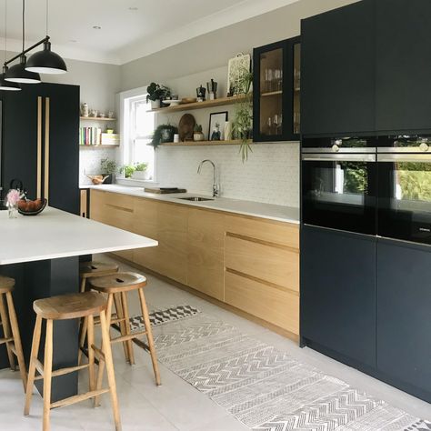 Scandi Kitchen, Oak Shelves, Scandinavian Kitchen, Kitchen Extension, Kitchen Room Design, Kitchen Diner, Kitchen Paint, Open Plan Kitchen, Kitchen Layout