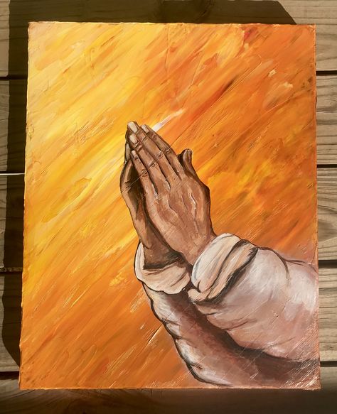 Praying hands acrylic painting #sunset #homedecor Thankful Painting, God Acrylic Painting, Praying Hands Painting, Acrylic Painting Christian, Praying Painting, Bible Acrylic Painting, Jesus Painting Easy, Praying Art, Woman Praying Painting