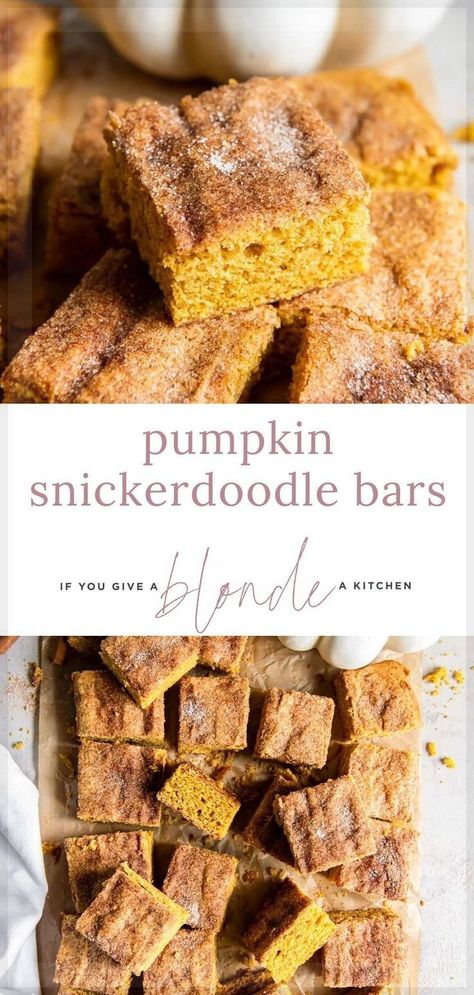 Snickerdoodle Bar, Fall Dessert Bar, Snickerdoodle Bars Recipe, Pumpkin Snickerdoodle Cookie Recipe, Pumpkin Bars With Cream Cheese, Bars With Cream Cheese Frosting, Snickerdoodle Bars, Bars With Cream Cheese, Snickerdoodle Cookies