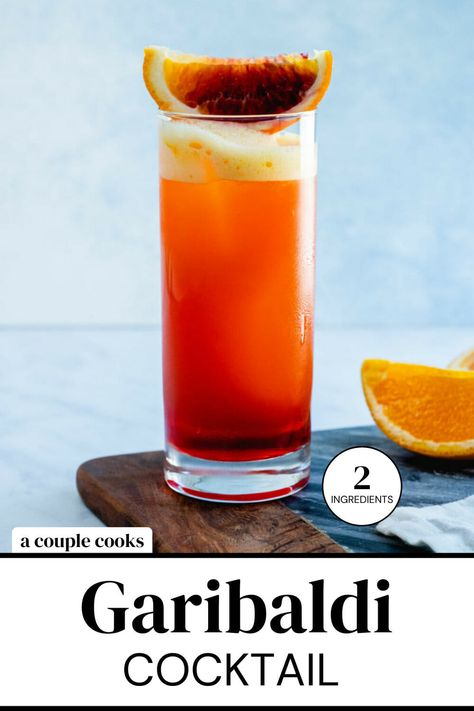 The Garibaldi cocktail is an Italian drink with only 2 ingredients: Campari and orange juice! It's a surprisingly balanced combination. #garibaldicocktail #garibaldi #italiancocktail #campari #camparicocktail #orange #orangecocktail Garibaldi Cocktail, Orange Cocktail Recipes, Orange Juice Cocktails, Campari Cocktails, Blood Orange Cocktail, Juice Cocktails, Winter Salad Recipes, A Couple Cooks, Italian Drinks