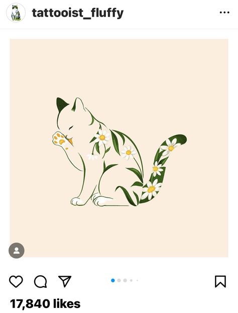 Plant And Cat Tattoo, Floral Cat Tattoo Design, Daisy Cat Tattoo, Floral Cat Tattoo, Cat Outline Tattoo, Rockabilly Tattoos, Pet Memorial Tattoo, Cowgirl Tattoos, Cat Outline