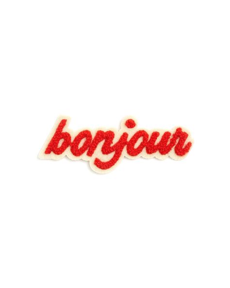 chenille patch - bonjour by ban.do - patch - ban.do Patch Graphic Design, Chenille Patches, Chenille Patch, Embellished Bags, Cute Patches, Cool Pins, Sticker Patches, 로고 디자인, Be Proud