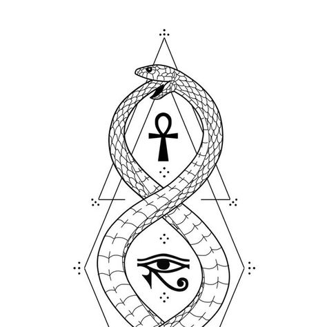 Egyptian Snake Tattoo, Egyptian Cross Tattoo, Ankh Tattoo Design, Eye Of Ra Tattoo, Egyptian Snake, Tattoo Circle, Ankh Tattoo, Ouroboros Tattoo, Ouroboros Snake