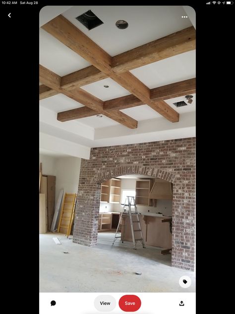 Coffered Ceiling Design, Beams Living Room, Wooden Ceiling Design, Wooden Beams Ceiling, Interior Ceiling Design, Small Kitchen Layouts, House Ceiling Design, Rustic Ceiling, Wood Beam Ceiling