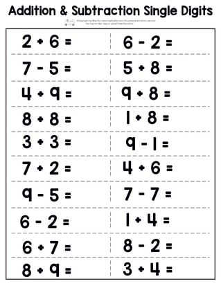 Addition and Subtraction Worksheet Single Digits Page 1 Prek Worksheets, Math Subtraction Worksheets, Kindergarten Math Worksheets Addition, Subtraction Kindergarten, Kindergarten Addition Worksheets, Addition Kindergarten, Math Addition Worksheets, Math Subtraction, Addition And Subtraction Worksheets