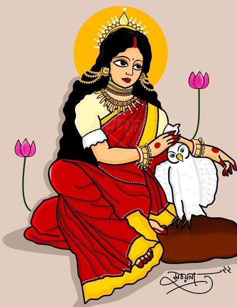 Laxmi Goddess Painting Madhubani, Laxmi Painting Art, Maa Laxmi Drawing, Bengali Illustration Art, Bengali Art Culture, Laxmi Painting, Laxmi Rangoli, Maa Laxmi, Bengali Art