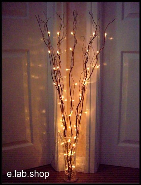 Image result for cool things to do with branches Wedding Table Lighting, Church Ceiling, Ceremony Decorations Church, Twig Lights, Entrance Lighting, Candle Wedding Centerpieces, Lighted Branches, Tall Vase, Wedding Centerpieces Diy