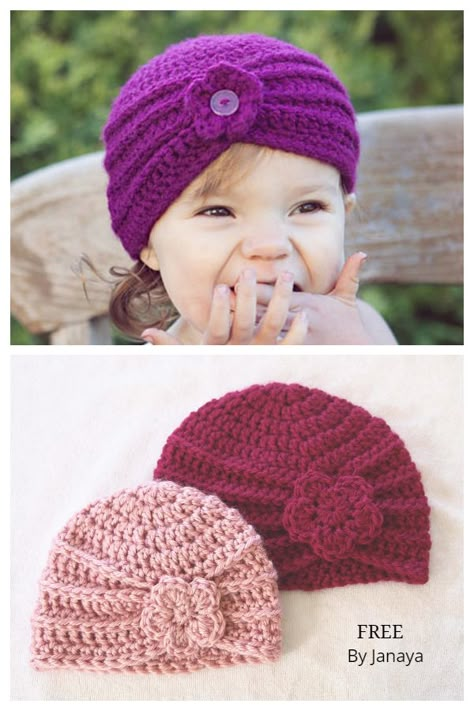 Flower Textured Turban Hat Free Crochet Patterns Toddlers Knitted Hats Free, Baby Turban Crochet Pattern Free, Free Crochet Baby Hats Patterns, Crochet Baby Bonnet Free Pattern Easy, Free Crochet Pattern For Baby Hat, Crochet Newborn Baby Hat, Crochet Baby Girl Hats Free Pattern, Crocheted Baby Hats Free Patterns, Crochet Turban Pattern Free