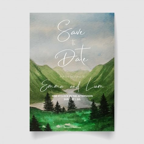 Pine Wedding Invitations, Mountain Invitation, Save The Date Watercolor, Winter Mountain Wedding, Landscape With Mountains, Watercolour Wedding Stationery, Mountain Wedding Invitations, Watercolor Invitation, Beautiful Night Sky