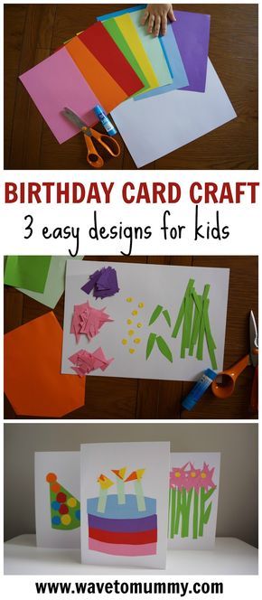 Three very easy birthday cards to craft with kids - all you need is card, coloured paper, glue and scissors! Picture-based tutorial of a paper craft to do with kids - suitable for toddlers and older children. Birthday Card Diy Kids, Cool Birthday Cards, Homemade Birthday, Birthday Card Craft, Coloured Paper, Simple Birthday Cards, Homemade Birthday Cards, Easy Birthday, Birthday Cards For Boyfriend