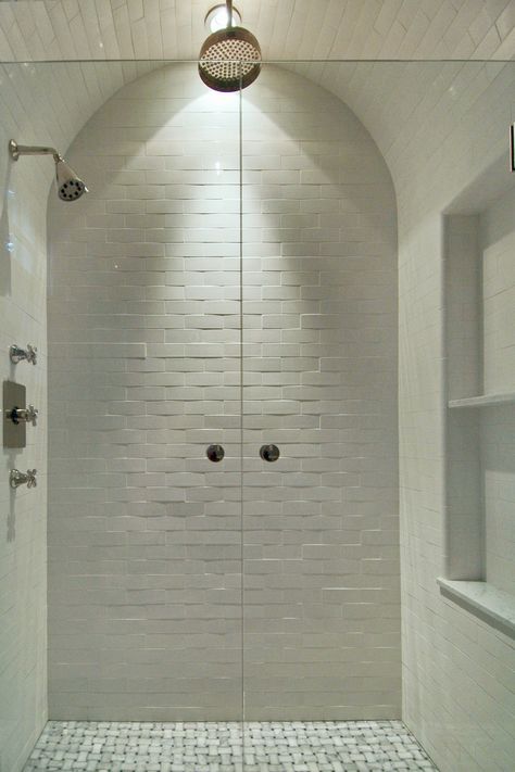 Shower with barrel vault Barrel Vault, Barrel Ceiling, Mediterranean Revival, Kids Bathroom, Bath Remodel, Kids' Bathroom, Shower Doors, Shower Tile, Master Suite