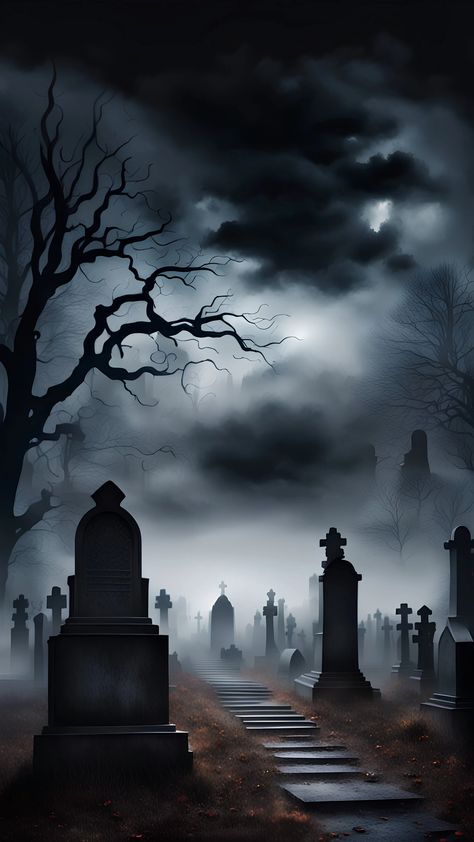 Foggy Cemetery, Scary Graveyard, Clouds Background, Halloween Cans, Black Clouds, Halloween Backgrounds, Graveyard, Favorite Holiday, Cemetery