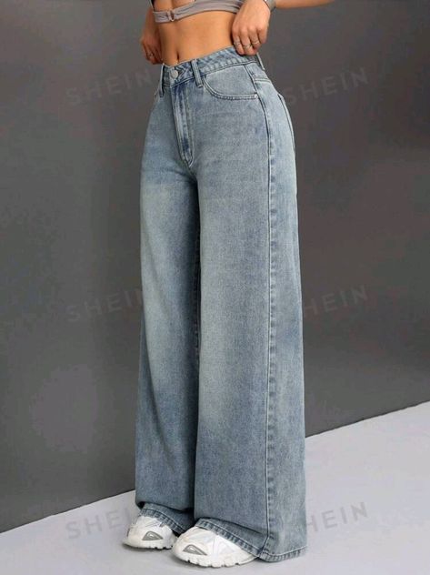 Outfit Ideaa, Baggy Jeans For Women, Wide Leg Denim Pants, Neat Casual Outfits, 2000s Clothes, Shein Icon, Fashion Top Outfits, Regular Fit Jeans, Effortlessly Chic Outfits