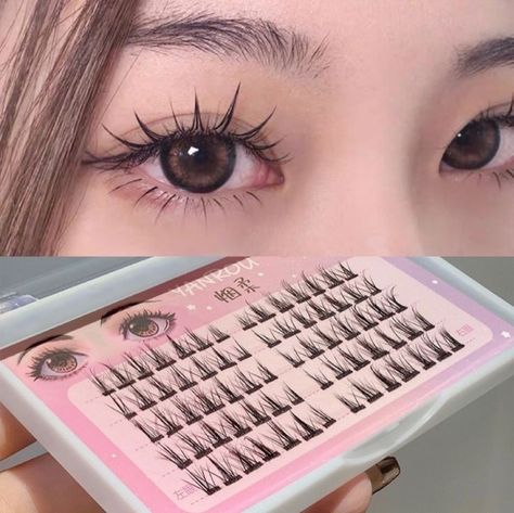 Korean Fake Eyelashes, Japanese False Lashes, Anime False Lashes, Manga False Lashes, Kawaii Eyelashes, Manga Eyelashes Extensions, How To Put On Fake Eyelashes, Manhwa Lashes, Korean Eyelashes