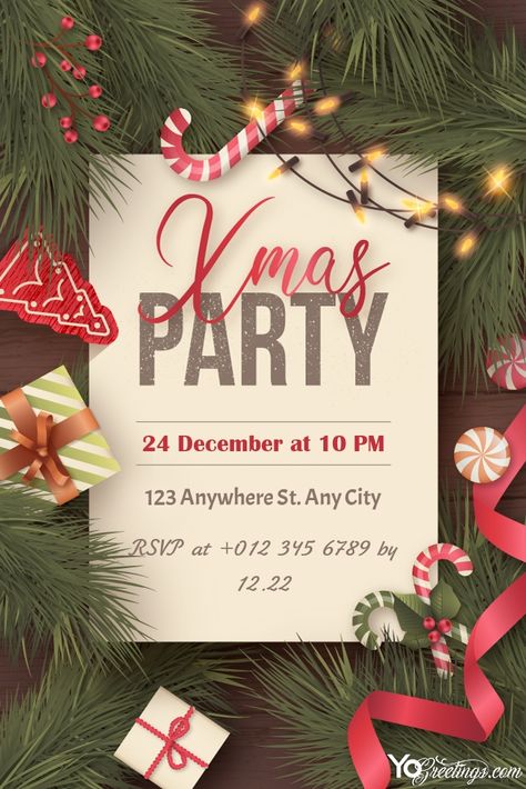 Make Your Own Merry Christmas Invitations Online Xmas Party Invitations, Christmas Invitation Card, Christmas Party Poster, Cute Ornaments, Flyers Design, Christmas Flyer, Design Brochure, Christmas Card Template, Holiday Invitations