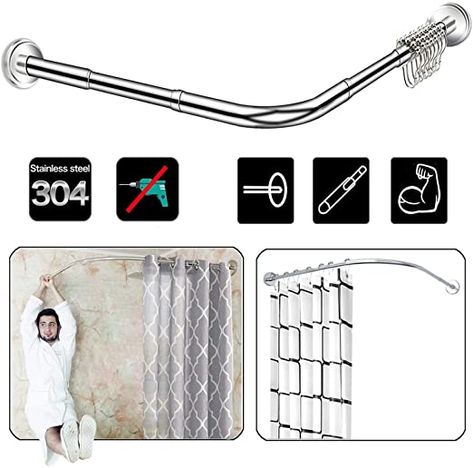 Corner Shower Curtain, Corner Shower Curtain Rod, Closet Upgrade, Corner Curtains, Tile Repair, Shower Rods, Shower Curtain Rod, Cool Shower Curtains, Curtain Rod Brackets