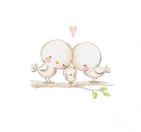 Family love 수채화 그림, Baby Bird, Illustrators On Instagram, Baby Art, Cute Animal Drawings, الرسومات اللطيفة, 귀여운 동물, Cute Illustration, 그림 그리기