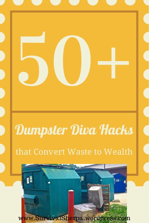 Over 50 Dumpster Diva Hacks to Convert Waste to Wealth Dumpster Diva, Dumpster Diving, Prepper Survival, Diy Upcycle, Survival Prepping, Survival Tips, Emergency Preparedness, Survival Skills, Sustainable Living