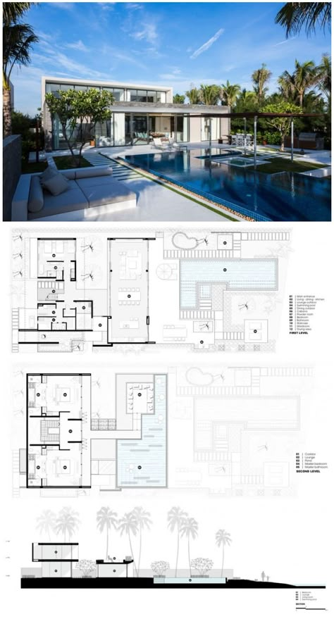 Architectural Floor Plans, Villa Plan, Architectural Design House Plans, Architecture Design Drawing, Architect Design House, House Construction Plan, Architectural House Plans, Beautiful House Plans, Beach House Design