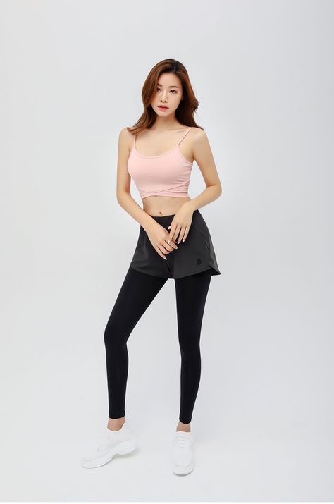 Cropped Camisole, Female Pose Reference, Dark Wear, Korean Model, Short Leggings, Female Poses, High Fashion Street Style, Shopping Mall, Simple Dresses