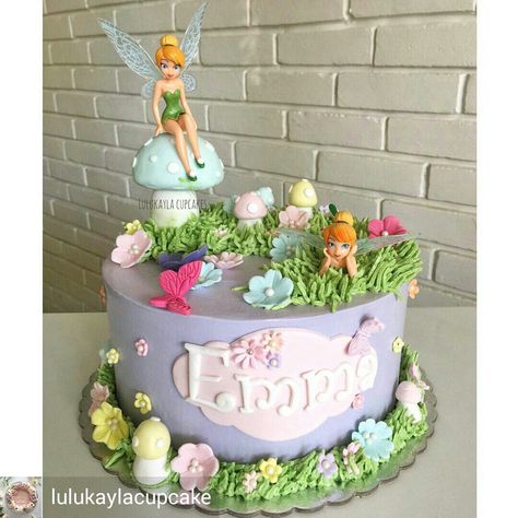 Chocolate Birthday Cake Kids, Tinker Bell Cake, Tinkerbell Birthday Cakes, Butterfly 1st Birthday, Fairy Birthday Cake, Tinkerbell Birthday, Tinkerbell Cake, Fairy Tea Parties, 5th Birthday Party Ideas