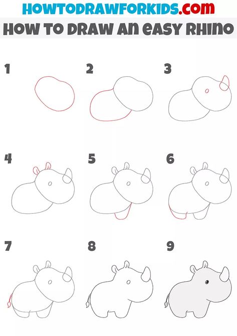 How To Draw A Rhino Step By Step, Easy Rhino Drawing, How To Draw A Rhino, Zoo Animal Drawings Easy, Rhino Drawing Simple, How To Draw Animals Easy, Insect Doodles, Drawing For Boys, Rhinoceros Drawing