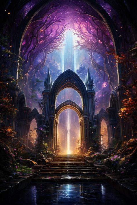 Fantasy Portal Concept Art, Portal Fantasy Art, Fantasy Gateway, Mystical Art Magic, Portal Gateway, Portal Drawing, Portals Aesthetic, Fantasy Portal, Fantasy Landscape Art