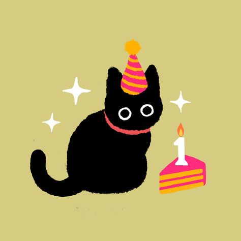 Happy Birthday Doodles, Birthday Doodle, Birthday Illustration, Cat Doodle, 카드 디자인, A Black Cat, Cat Birthday, Cat Drawing, Cute Doodles