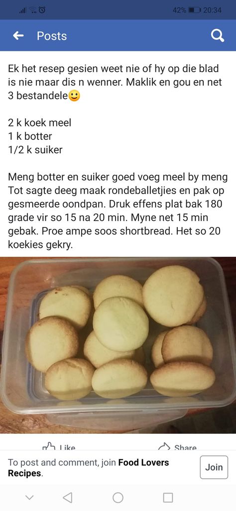 Maklike Koekies Resepte, Maklike Soetkoekies Resep, Sago Pudding Recipe, 100 Cookies Recipe, Shortcrust Pastry Recipes, Homemade Bread Easy, Cake Baking Recipes, Fun Baking Recipes, Easy Cookie Recipes