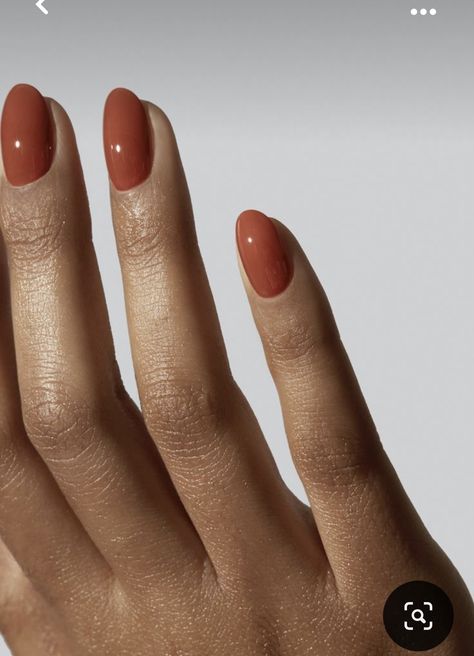 Nail Ideas Burnt Orange, Orange And White Gel Nails, Burnt Orange Red Nails, Neutral Coloured Nails, Nail Color Inspo Fall, Nail Colours For Tan Skin, Auburn Nails Color, Gel Nails Autumn 2024, Fall Peach Nails