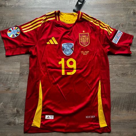 Spain Euro 2024 ‘Final’ Lamine Yamal Home Kit, Player Version, Sizes S-Xl In My Store (Slim Fit, Recommended Sizing Up For A Looser Fit If You Wish) Know That This Jersey Is A Rep!! ;) Spain Jersey, Spain Football, Red Adidas, Football Jerseys, Football Shirts, Adidas Men, Red Yellow, Spain, Loose Fitting