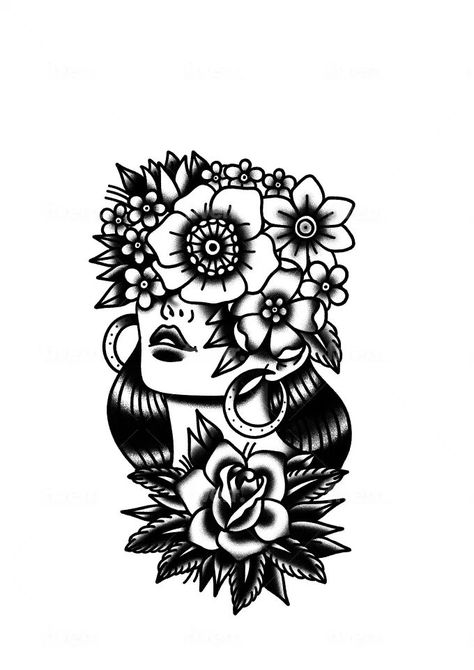 feminine American traditional tattoos flower American Traditional Tattoos Flower, Traditional Tattoos Flower, Feminine American Traditional, Feminine American Traditional Tattoos, American Traditional Tattoo Design, Ankle Band Tattoo, American Traditional Sleeve, American Traditional Tattoos, Traditional Tattoo Inspiration