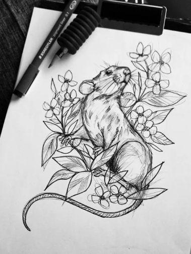 Rat Tattoo, 16 Tattoo, Tier Tattoo, Mouse Tattoos, Tattoos Geometric, A Rat, White Drawing, Arrow Tattoos, Hip Tattoo