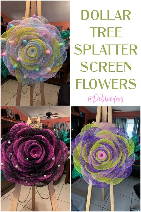 Dollar Tree Spring Splatter Screen Crafts - Debbiedoos Splatter Screen Crafts, Screen Flowers, Deco Mesh Crafts, Deco Mesh Wreaths Tutorials, Burlap Flower Wreaths, Deco Mesh Wreaths Diy, Holiday Wreaths Diy, Mesh Wreath Tutorial, Easy Diy Wreaths