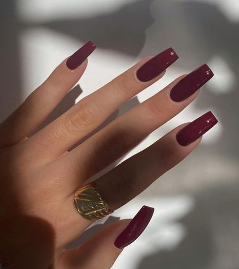 Wine Coffin Acrylic Nails, Short Square Nails Plain Colors, Burgundy Nails Square Long, Deep Merlot Nails, Dark Red Tapered Square Nails, Long Maroon Nails, Wine Red Square Nails, Square Long Nails Ideas, Cherry Red Square Nails