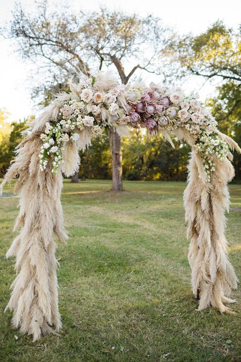 Trend Alert! 25 Incredible Pampas Grass Wedding Ideas | OneFabDay.com Wedding Arches Outdoors, Wedding Ceremony Ideas, Grass Decor, Pampas Grass Decor, Grass Wedding, Boho Wedding Decorations, Wedding Boho, Ideal Wedding, Wedding Event Planning