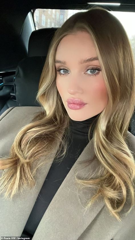 Natural Model Makeup, Rosie Huntington Whiteley Makeup, Rosie Huntington Whiteley Hair, Model Makeup Natural, Wedding Hair Colors, Natural Glowing Skin, Rosie Huntington, Chic Blazer, Dark Blonde Hair