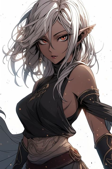 Female Drow Art, Elf Drawings Female, Dark Elf Anime, Anime Elf Woman, Anime Elf Female, Fantasy Elf Art, Elf Female Art, Dark Elf Female, Weiblicher Elf