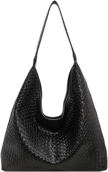 Amazon.com: Ann Bully 2024 Woven Leather Shoulder Bag for Women, Woven Soft Vegan Leather Tote Bag, Large Capacity Top-handle Hobo Bag Crossbody Bag with A Pouch-Black : Clothing, Shoes & Jewelry Black Hobo Bag, Vegan Leather Tote Bag, Vegan Leather Tote, Black Clothing, Woven Bag, Bag For Women, Leather Tote Bag, Hobo Bag, Leather Tote