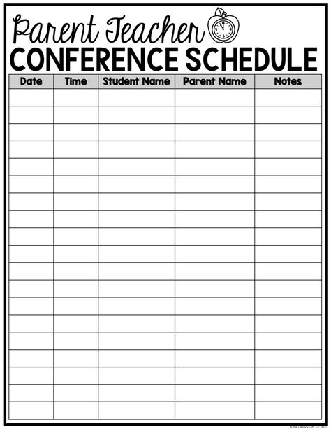 The tools you need to handle parent conferences with ease! ✋ This resource is included in the discounted Back to School Bundle! What is included? Conference Calendar Editable Conference Calendar to send home to parents Confirmation Note/Reminder to send home to parents reminding them about their scheduled conference. *You might also like to use an electronic form such as www.signup.com Conference Forms (pdf + editable PowerPoint) Parent/Teacher Conference Schedule (for you to keep track of sched Parent Teacher Conference Sign Up Sheet Free Printable, Prek Conferences, Parent Conference Forms Free, Teacher Notes To Parents, Parent Teacher Conference Notes, Daycare Contract, Conference Invitation, Parent Conferences, Parent Teacher Conference Forms