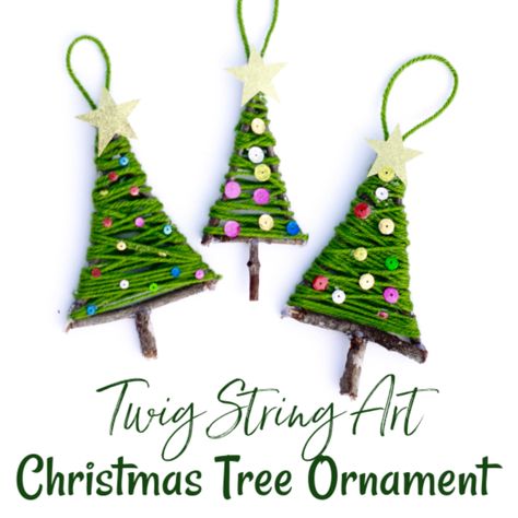 Twig And Yarn Christmas Tree, Woven Christmas Ornaments, String Christmas Tree Craft, Christmas Tree Art Projects For Kids, Reggio Christmas, String Art Christmas Tree, String Art Christmas, Eco Club, Twig Christmas Tree