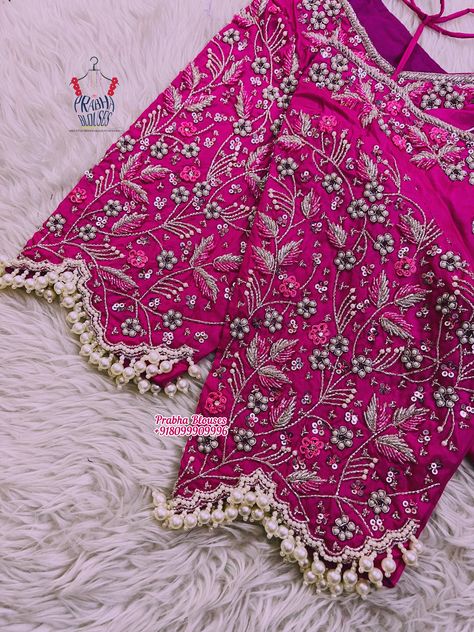 Pink Bridal Blouse Designs Heavy Work, Pink And Silver Blouse Designs, Marriage Maggam Work Blouses, Muhurtam Blouse Designs, Maggam Work Designs For Pattu Sarees, Zardosi Work Blouse Weddings Bridal, All Over Maggam Work Designs, Pink Maggam Work Blouse Designs, Trendy Maggam Work Blouse Designs