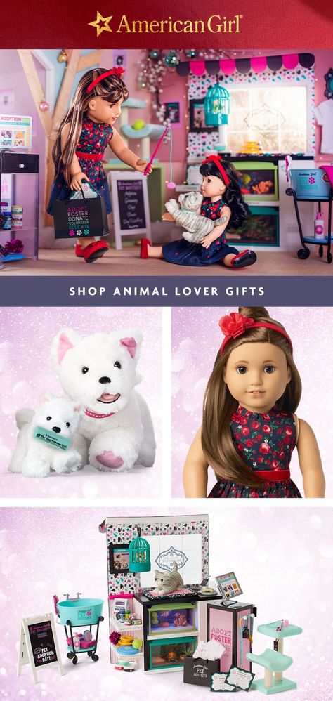 Adorable, adoptable American Girl gifts are on every animal lover’s wish list. Pet Party, Girl Holiday, Adoption Day, Pet Boutique, Pet Holiday, Collector Dolls, Animal Party, Holiday Gift Guide, Gifts For Pet Lovers