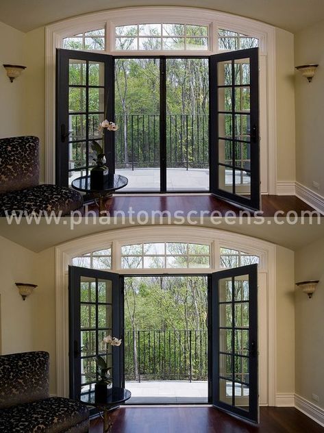 French Doors With Screens, Retractable Screen Door, Retractable Door, Sliding French Doors, Double Closet, Retractable Screen, French Doors Patio, Sliding Doors Interior, French Doors Interior