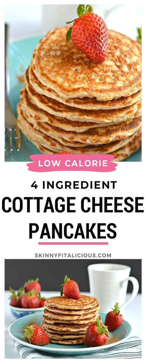 Cheese Pancakes Recipe, Cottage Cheese Pancakes Recipe, Recipe Low Calorie, Low Calorie Pancakes, Cottage Cheese Recipes Healthy, Low Carb Low Calorie, Queso Cottage, High Protein Pancakes, Cottage Cheese Eggs