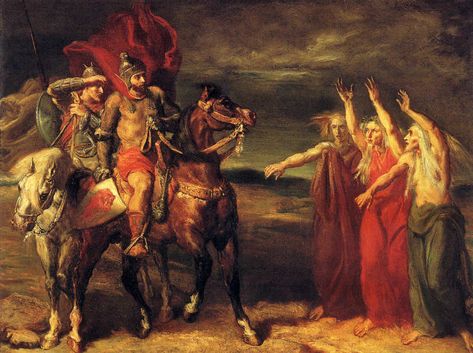 Macbeth and Banquo Meeting the Witches on the Heath, 1855. An example of one of Chassériau's many works inspired by Shakespeare A Christmas Carol Revision, An Inspector Calls Revision, Macbeth Witches, Hans Baldung Grien, Relationship Poetry, Shakespeare Macbeth, Edward Steichen, Three Witches, Literature Art