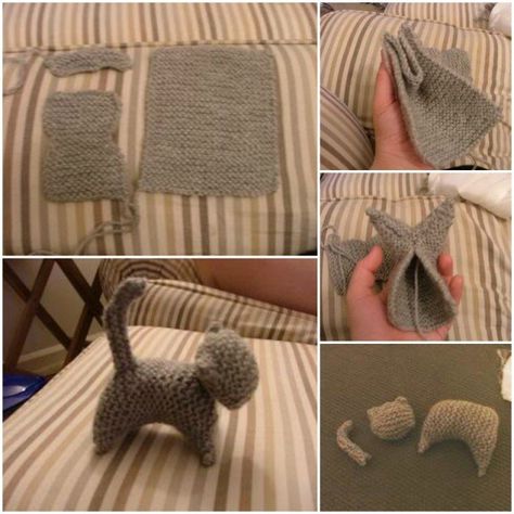 Easy Knitted Cat Free Pattern Knitting Toys Easy, Sewing Cat, Crocheted Cat, Animal Knitting Patterns, Diy Bebe, Knitted Cat, Knitting Patterns Toys, Diy Simple, Knitted Animals