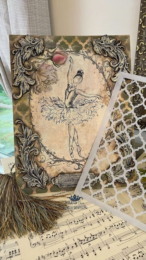 NancyBee Designs on Reels | Trinix · Sweet Dreams Decoupage Box Vintage, Color Mixing Chart Acrylic, Wall Art On Canvas, Art Journal Prompts, Stencil Ideas, Rice Paper Decoupage, Furniture Appliques, Canvas Art Projects, Decoupage Diy