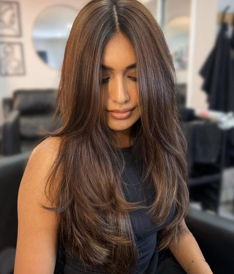 Top 23 Brunette Hair Color Ideas for Winter 2024: Balayage, Dark Chocolate Brown, and Caramel Highlights Brown And Caramel Highlights, Ashy Brunette Hair, Ashy Brunette, Ashy Brown Hair, Brunette Hair Ideas, Brunette Hair Color Ideas, Hair Color Ideas For Winter, Deep Brown Hair, Balayage Dark